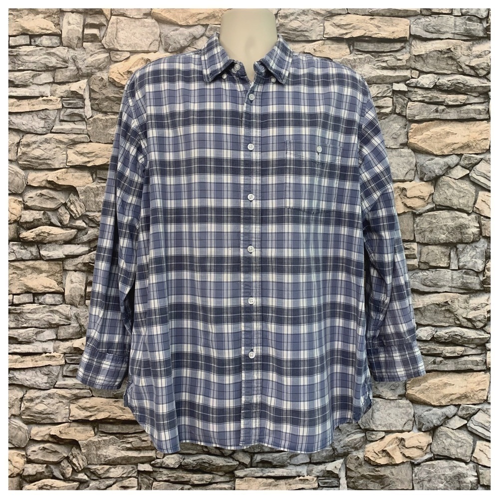 #06 Vintage Covington Blue Denim Navy Check Plaid Button Down Long Sleeve Shirt